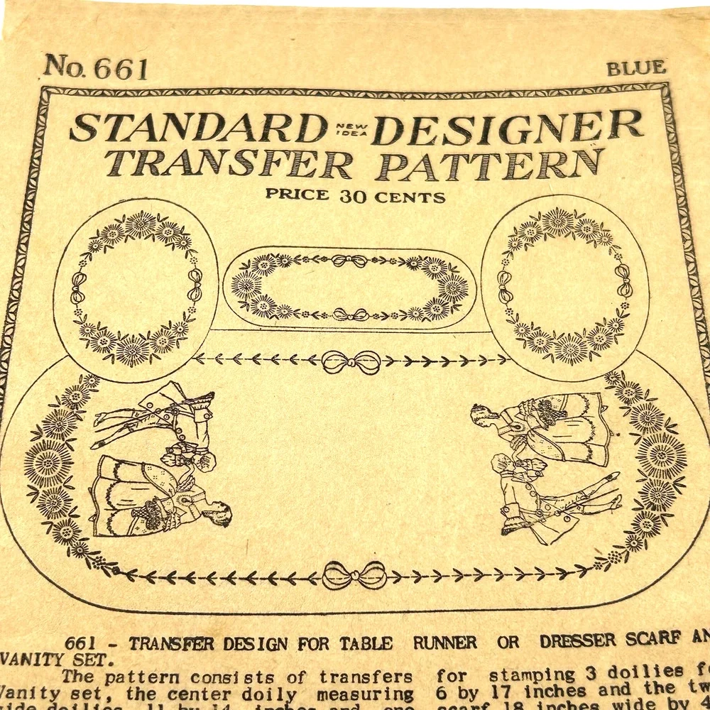 Standard Designer Antique 1920's Transfer Pattern #661 Table Runner‎ HTF RARE